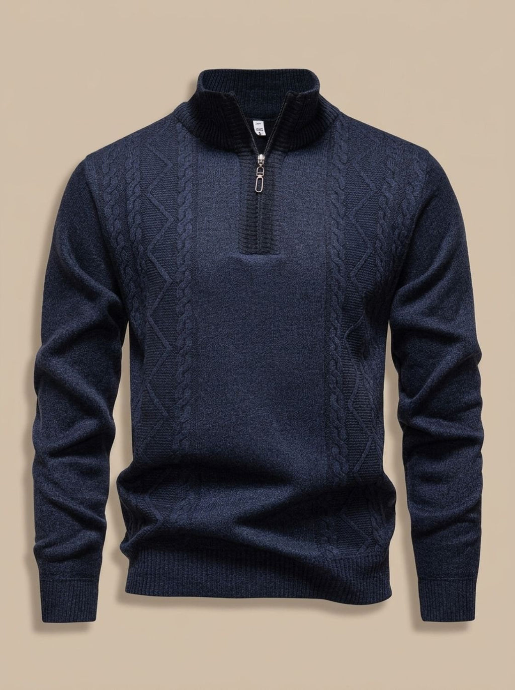 Benjamin | Men's Cable-Knit Quarter-Zip Stand-Collar Pullover Sweater