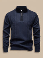 Benjamin | Men's Cable-Knit Quarter-Zip Stand-Collar Pullover Sweater