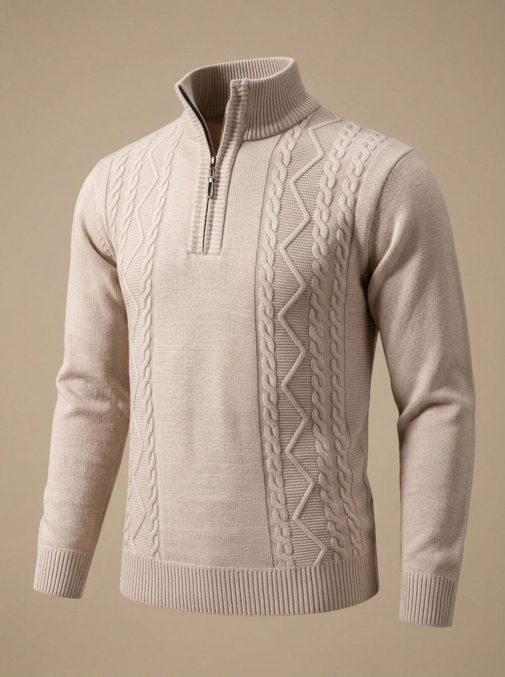 Benjamin | Men's Cable-Knit Quarter-Zip Stand-Collar Pullover Sweater