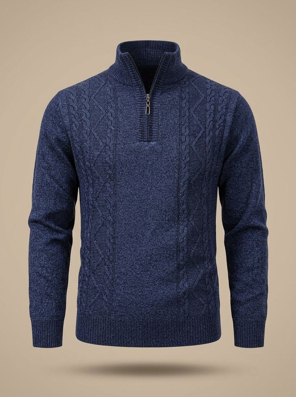 Benjamin | Men's Cable-Knit Quarter-Zip Stand-Collar Pullover Sweater