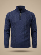 Benjamin | Men's Cable-Knit Quarter-Zip Stand-Collar Pullover Sweater