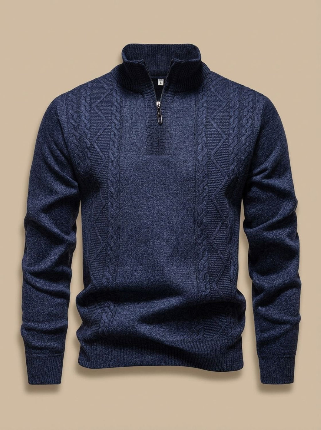 Benjamin | Men's Cable-Knit Quarter-Zip Stand-Collar Pullover Sweater