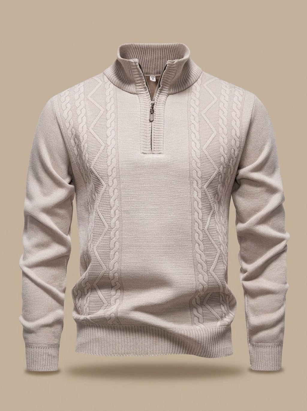 Benjamin | Men's Cable-Knit Quarter-Zip Stand-Collar Pullover Sweater