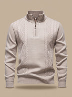 Benjamin | Men's Cable-Knit Quarter-Zip Stand-Collar Pullover Sweater