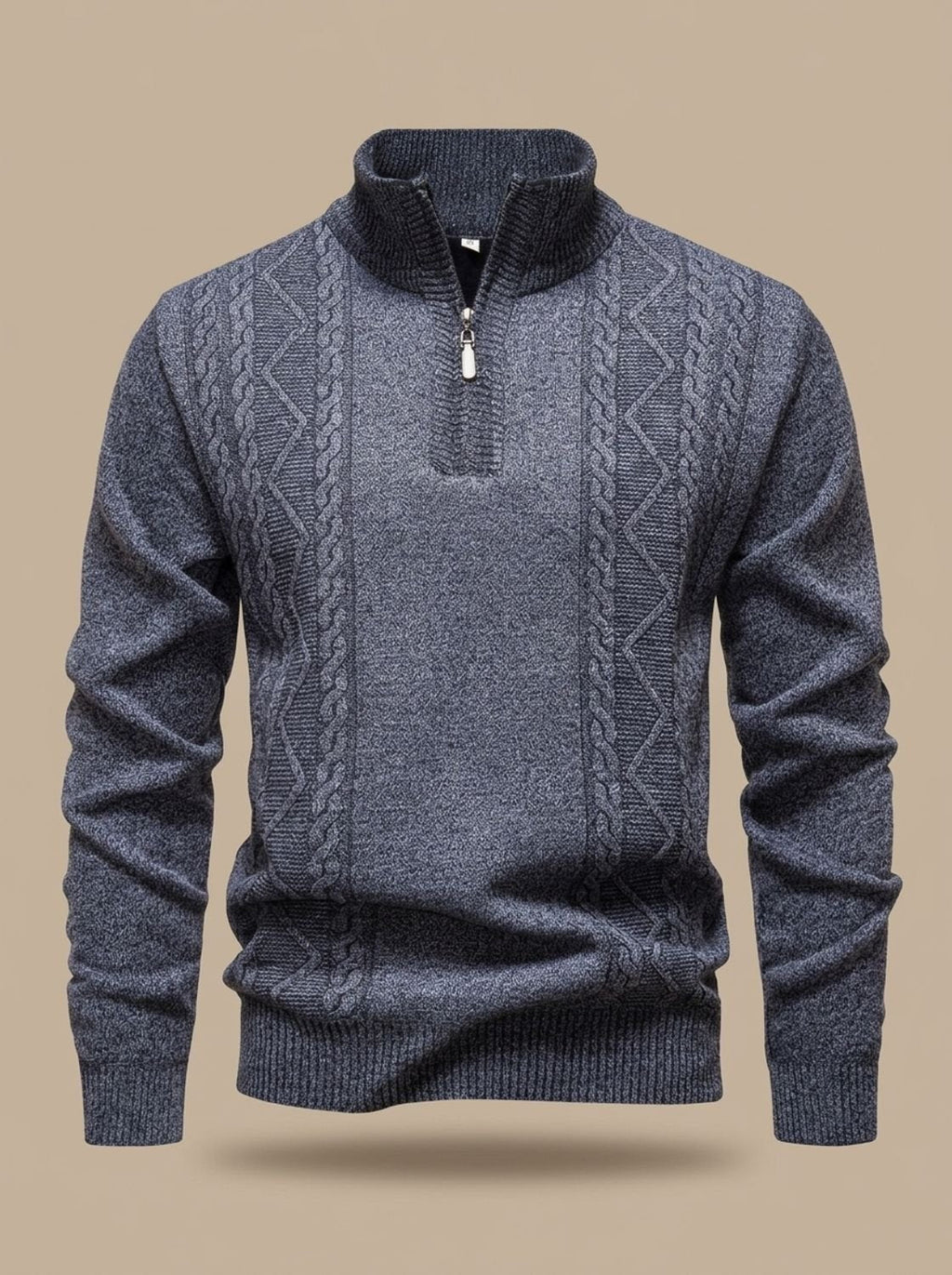 Benjamin | Men's Cable-Knit Quarter-Zip Stand-Collar Pullover Sweater