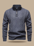 Benjamin | Men's Cable-Knit Quarter-Zip Stand-Collar Pullover Sweater