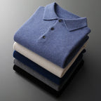 James | Men's Cashmere Polo Knit Sweater Long Sleeve Button Collar Pullover