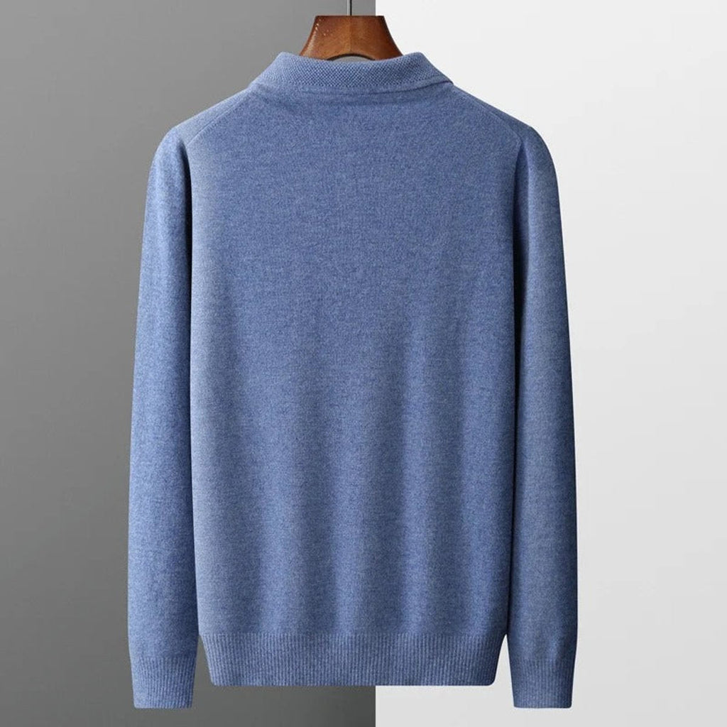 James | Men's Cashmere Polo Knit Sweater Long Sleeve Button Collar Pullover