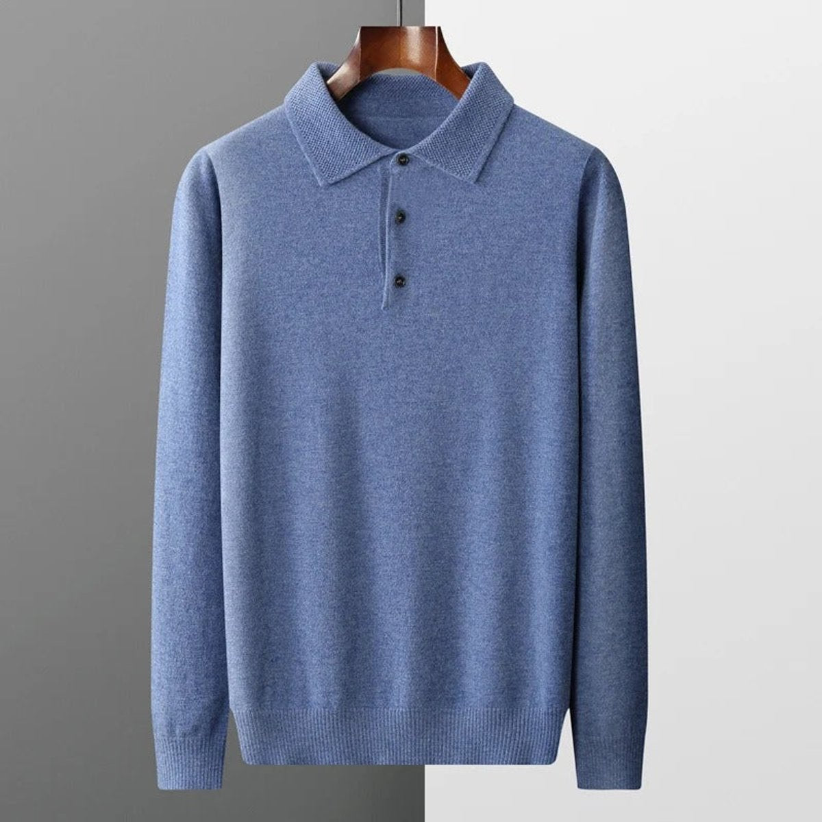 James | Men's Cashmere Polo Knit Sweater Long Sleeve Button Collar Pullover