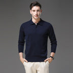 James | Men's Cashmere Polo Knit Sweater Long Sleeve Button Collar Pullover