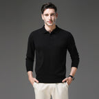 James | Men's Cashmere Polo Knit Sweater Long Sleeve Button Collar Pullover