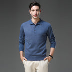 James | Men's Cashmere Polo Knit Sweater Long Sleeve Button Collar Pullover