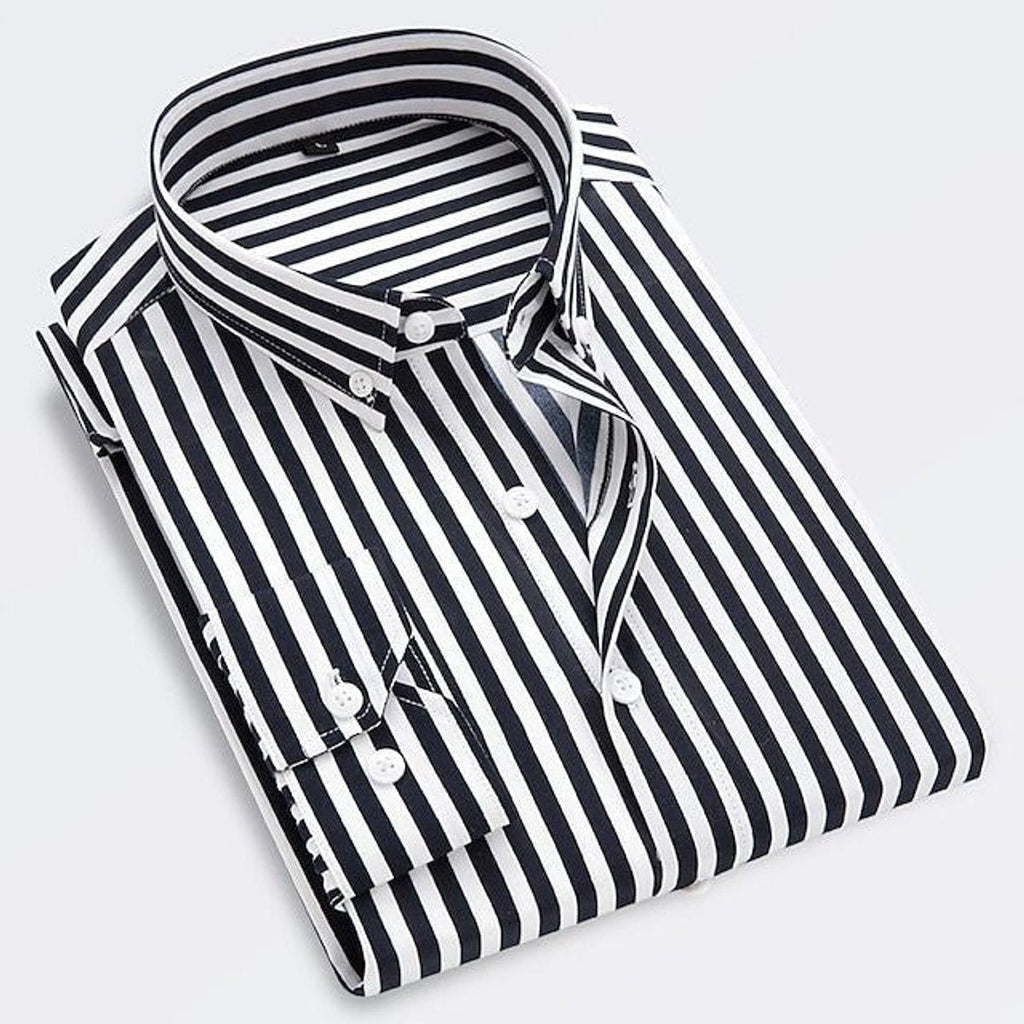 James | Men's Classic Striped Long-Sleeve Button-Down Dress Shirt