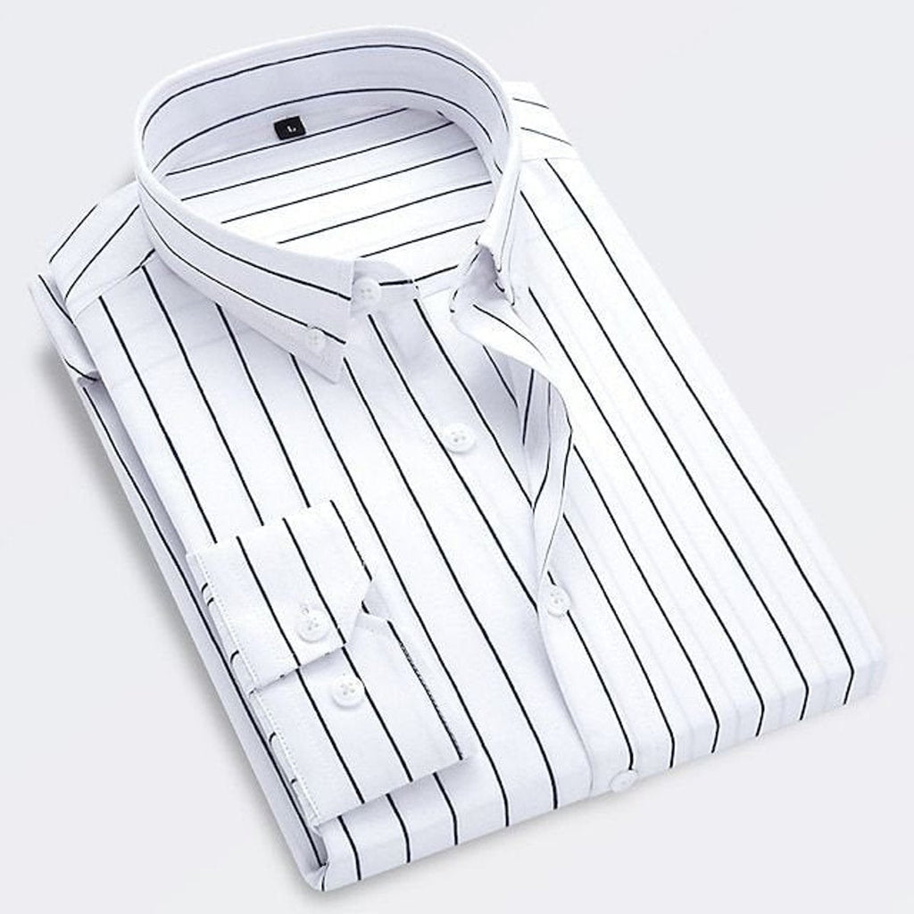 James | Men's Classic Striped Long-Sleeve Button-Down Dress Shirt