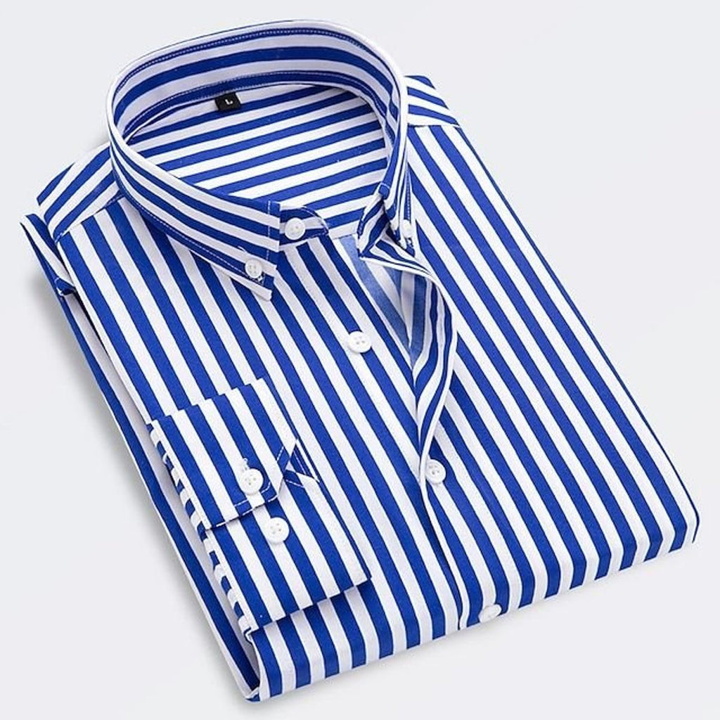 James | Men's Classic Striped Long-Sleeve Button-Down Dress Shirt