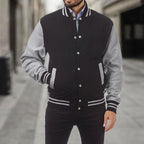 Henry | Men's Classic Varsity Bomber Jacket Snap-Front Ribbed Collar
