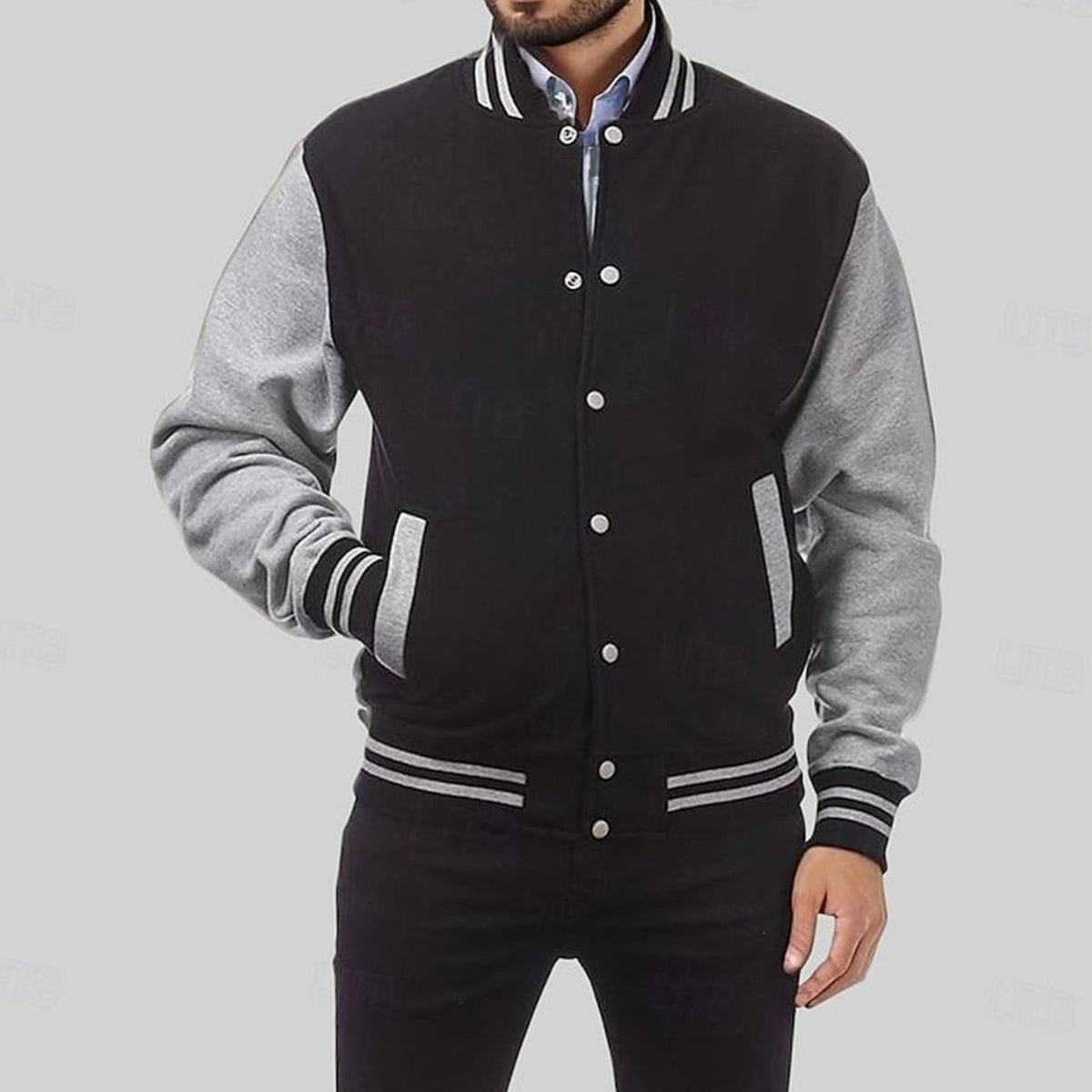 Henry | Men's Classic Varsity Bomber Jacket Snap-Front Ribbed Collar