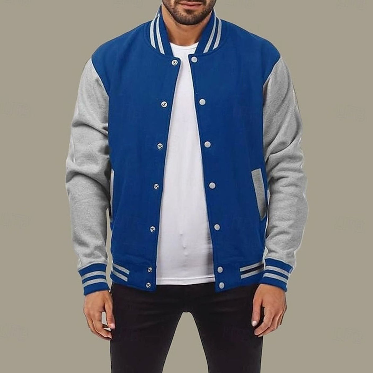 Henry | Men's Classic Varsity Bomber Jacket Snap-Front Ribbed Collar