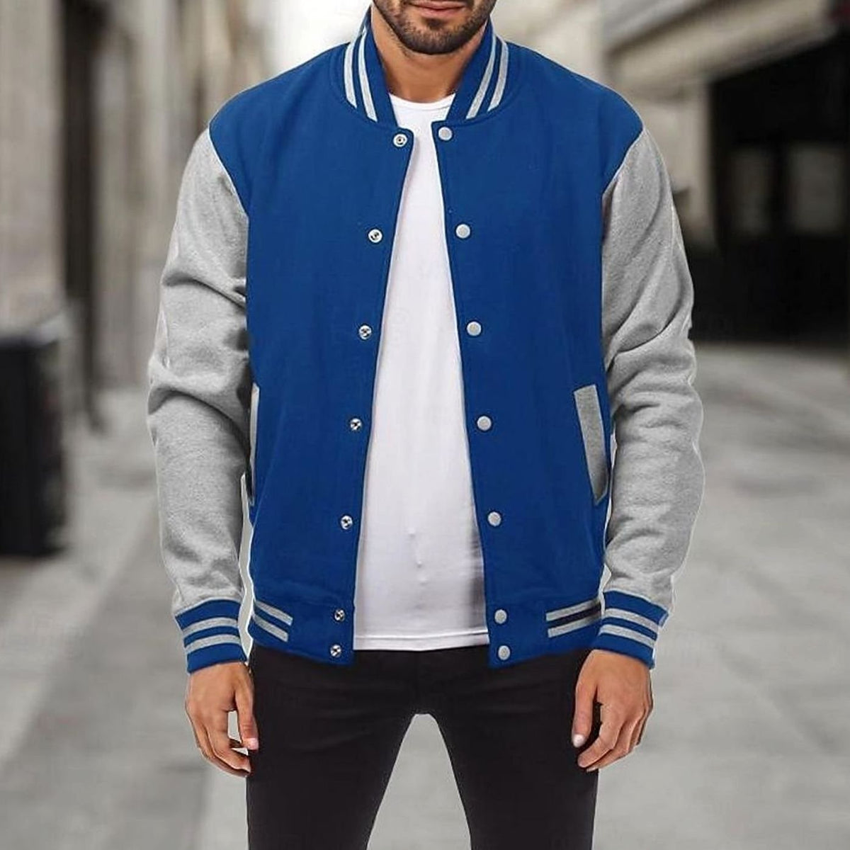 Henry | Men's Classic Varsity Bomber Jacket Snap-Front Ribbed Collar