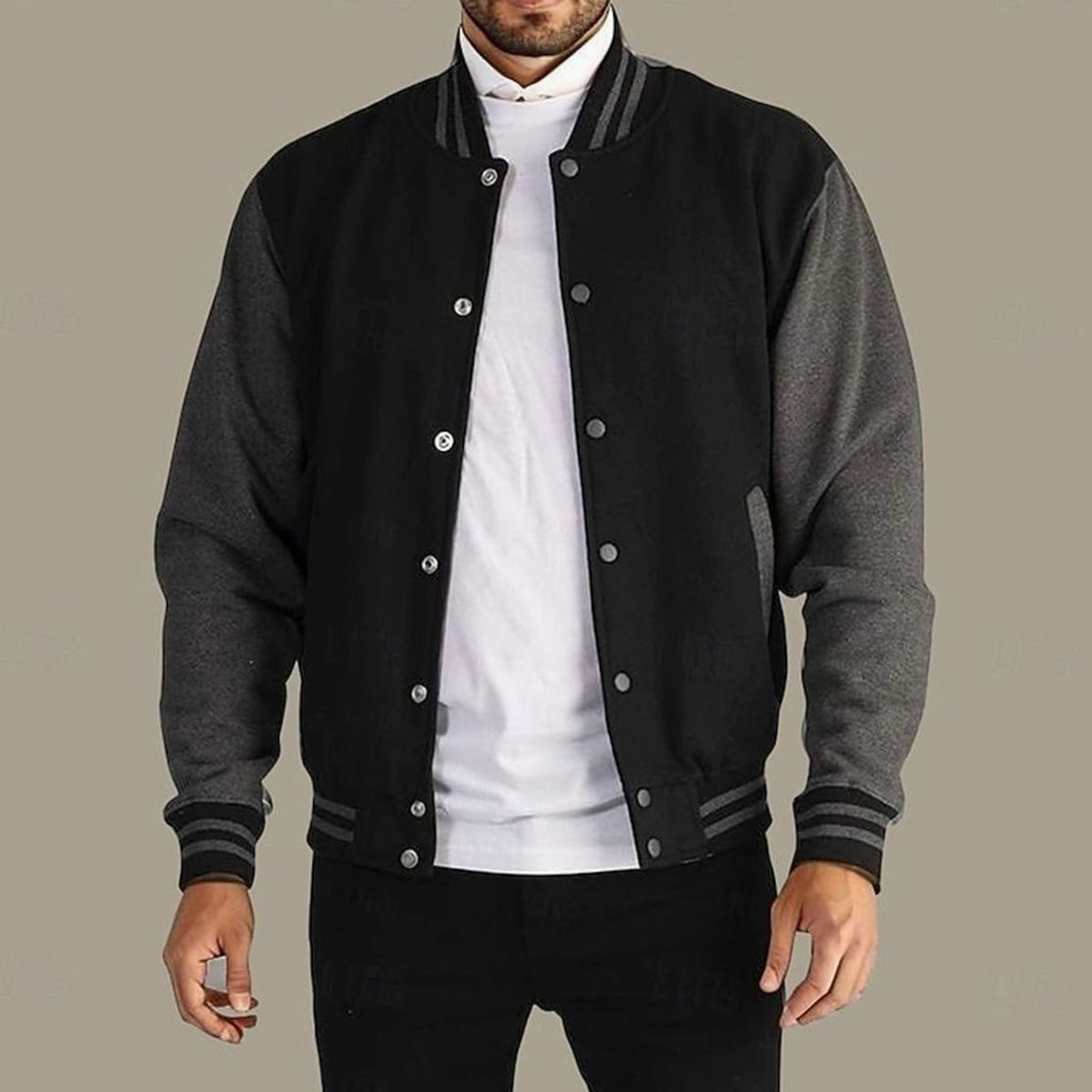 Henry | Men's Classic Varsity Bomber Jacket Snap-Front Ribbed Collar