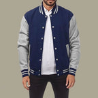 Henry | Men's Classic Varsity Bomber Jacket Snap-Front Ribbed Collar