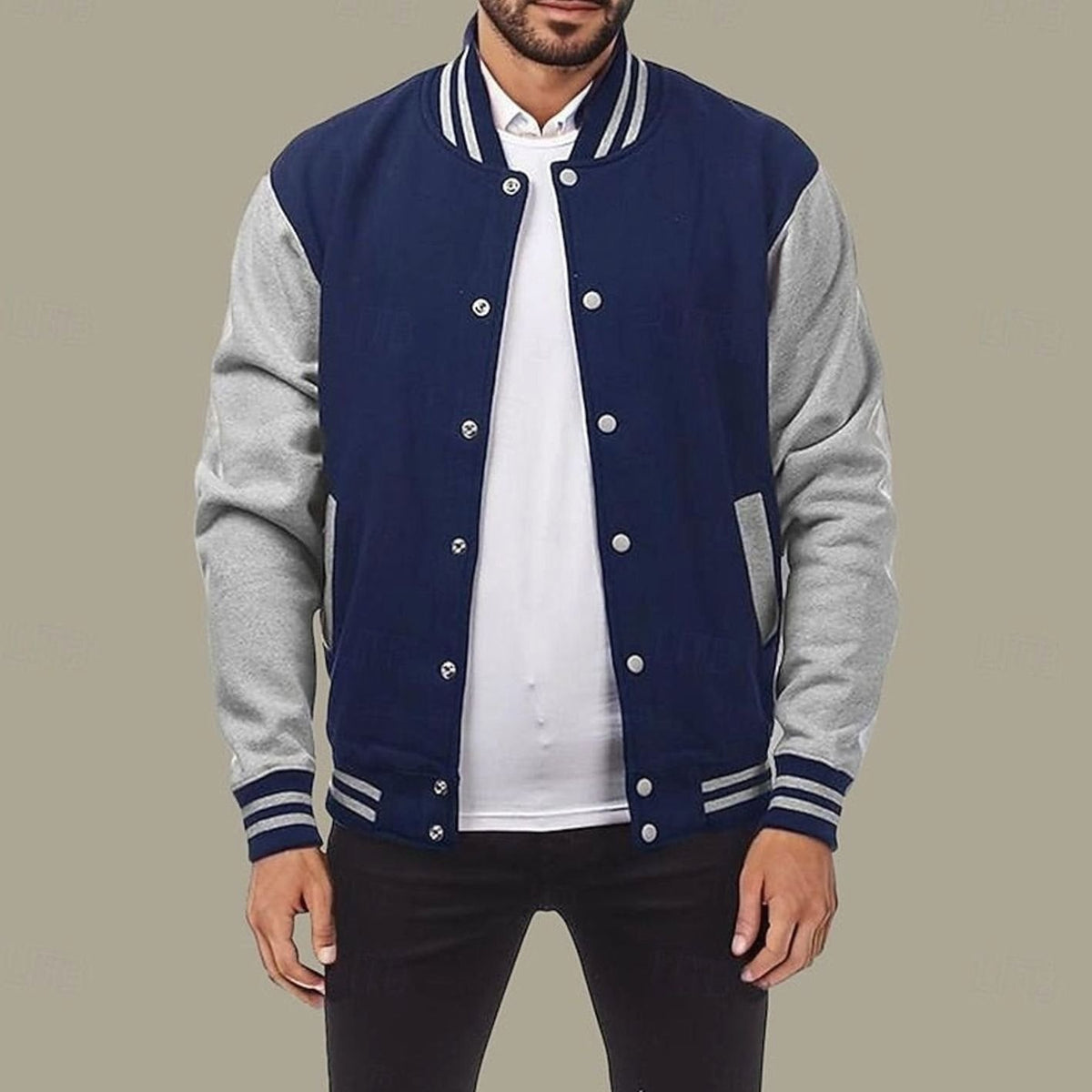 Henry | Men's Classic Varsity Bomber Jacket Snap-Front Ribbed Collar