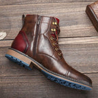 Elijah | Men's Classic Zip Lace-Up Cap-Toe Leather Ankle Boots