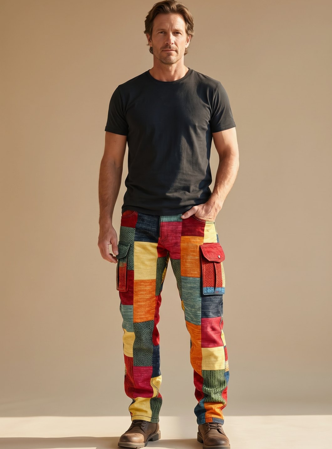 Matthew | Men's Colorblock Patchwork Relaxed-Fit Cargo Pants