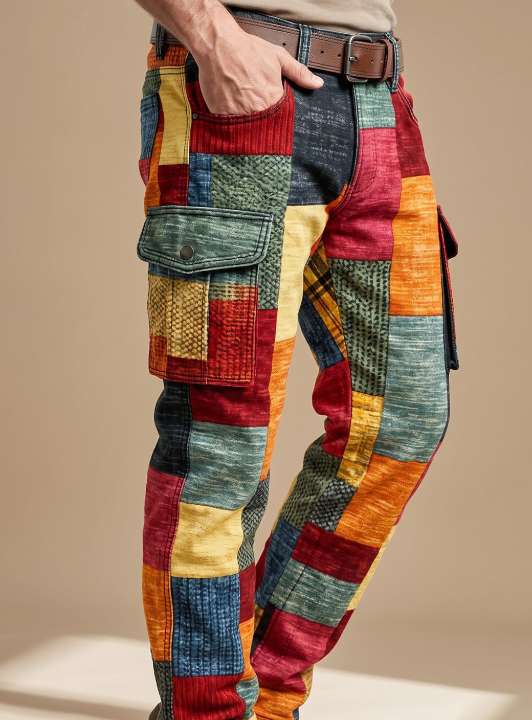 Matthew | Men's Colorblock Patchwork Relaxed-Fit Cargo Pants