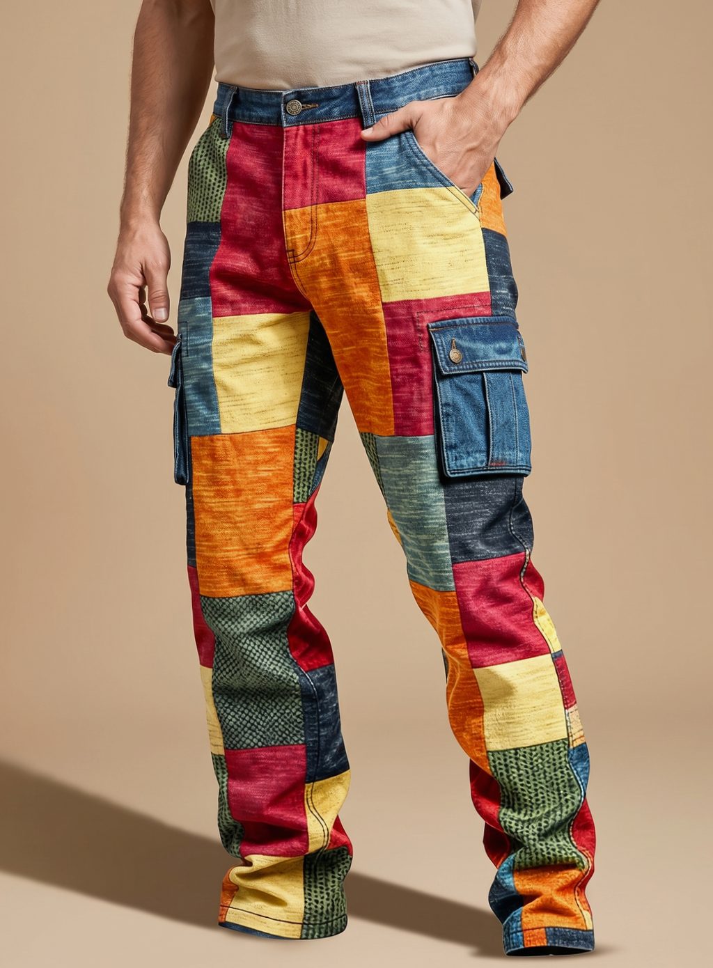 Matthew | Men's Colorblock Patchwork Relaxed-Fit Cargo Pants