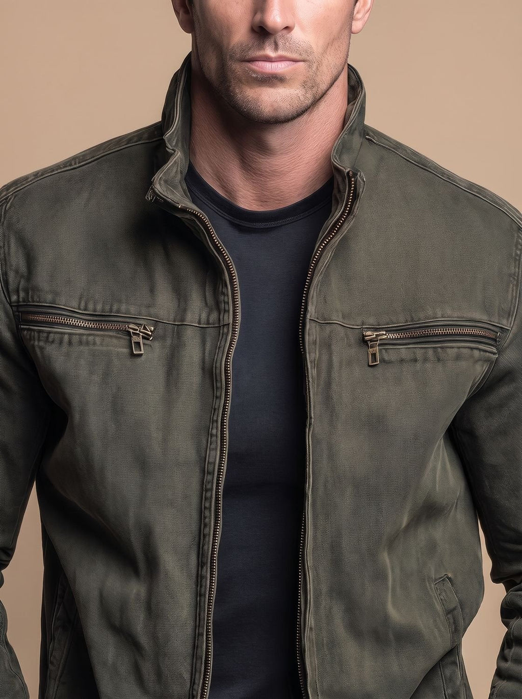 Sebastian | Men's Cotton Stand-Collar Multi-Pocket Zip-Up Jacket