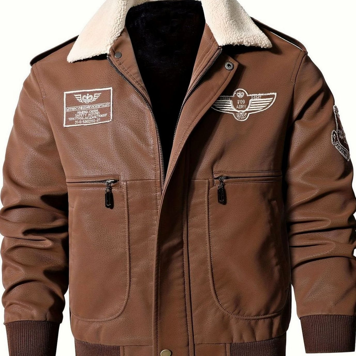 Sebastian | Men's Faux Leather Aviator Bomber Jacket Sherpa Collar
