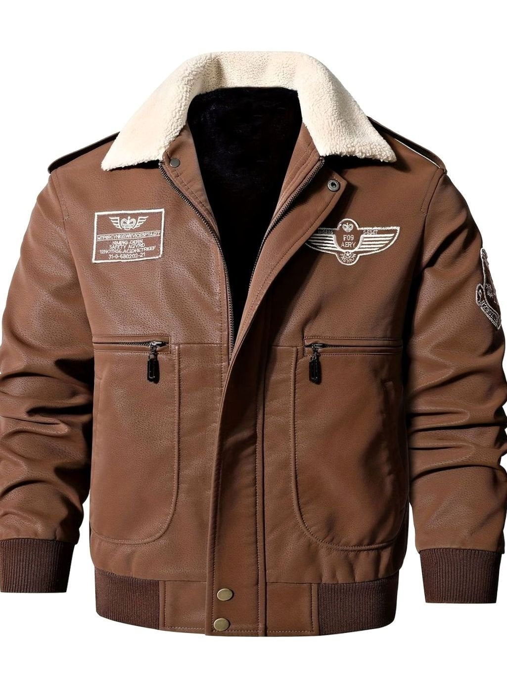 Sebastian | Men's Faux Leather Aviator Bomber Jacket Sherpa Collar