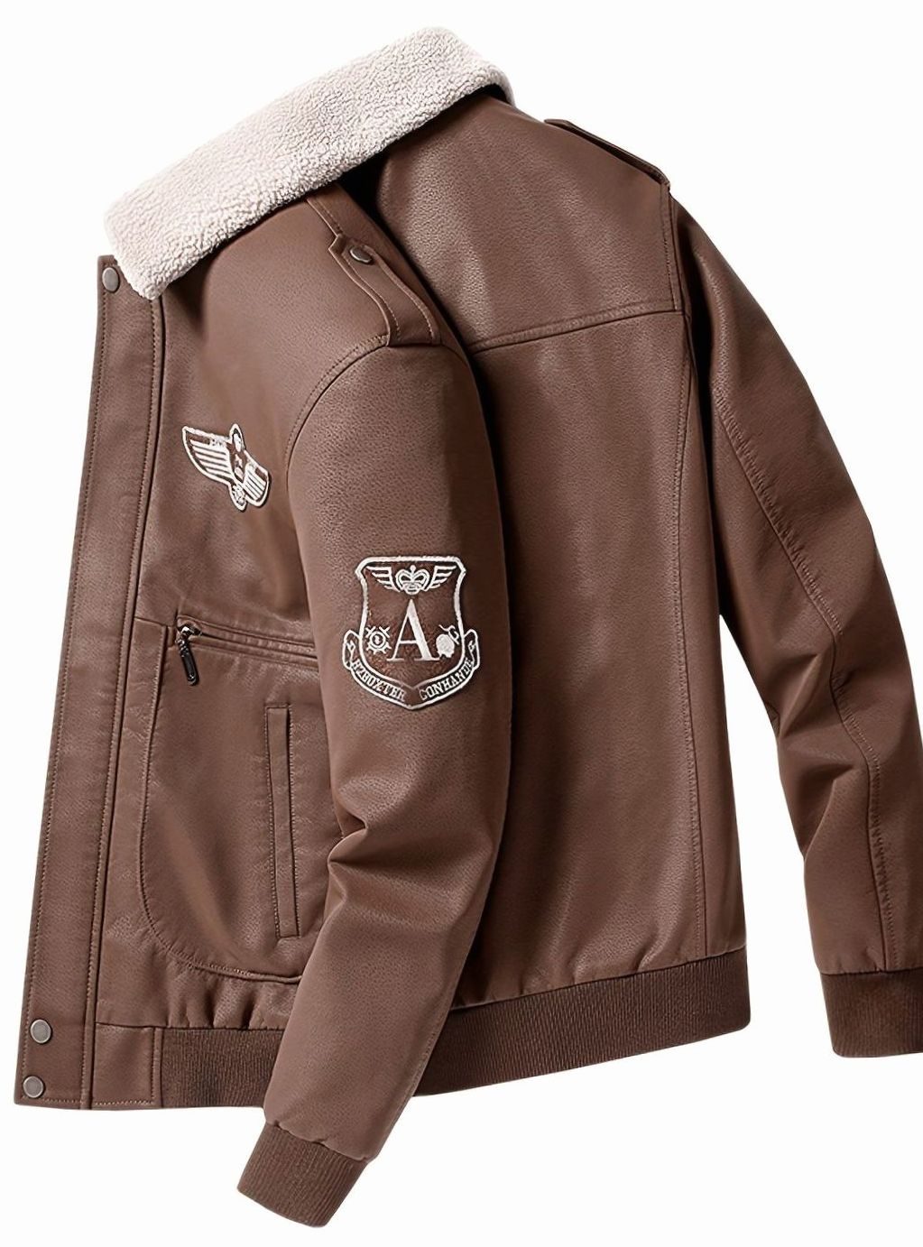 Sebastian | Men's Faux Leather Aviator Bomber Jacket Sherpa Collar