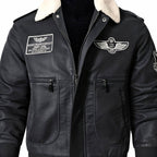 Sebastian | Men's Faux Leather Aviator Bomber Jacket Sherpa Collar