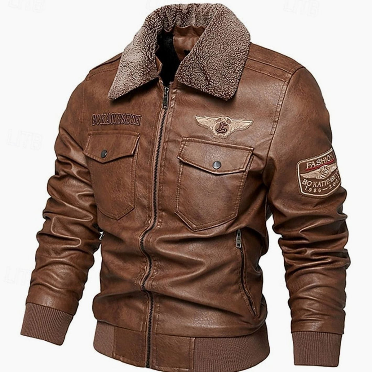 Owen | Men's Faux Leather Aviator Bomber Jacket Sherpa Collar