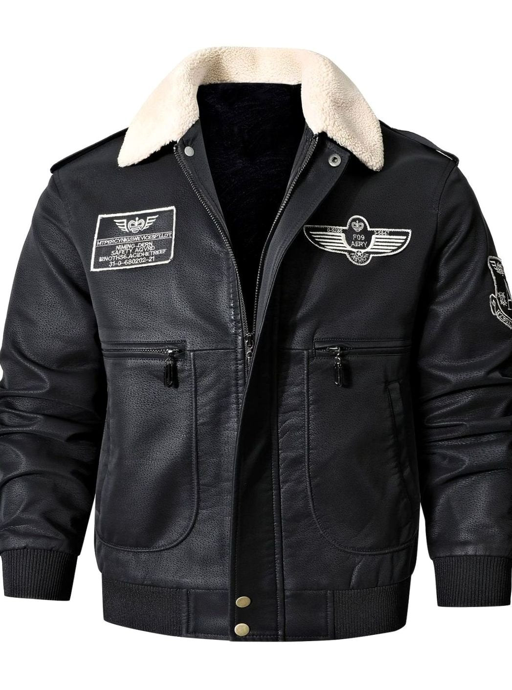 Sebastian | Men's Faux Leather Aviator Bomber Jacket Sherpa Collar