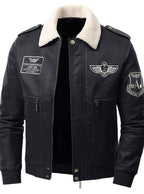 Sebastian | Men's Faux Leather Aviator Bomber Jacket Sherpa Collar