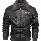 Owen | Men's Faux Leather Aviator Bomber Jacket Sherpa Collar