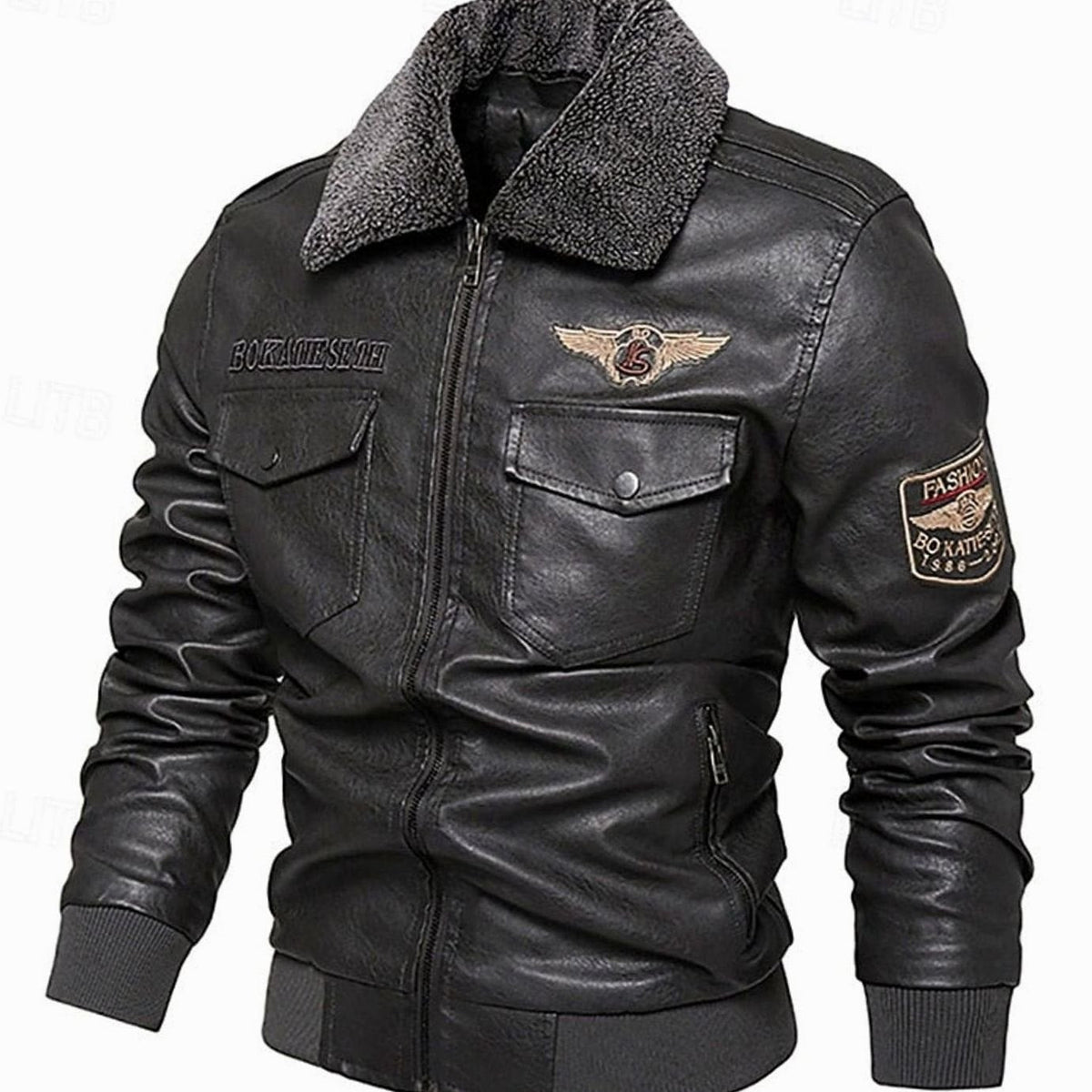 Owen | Men's Faux Leather Aviator Bomber Jacket Sherpa Collar