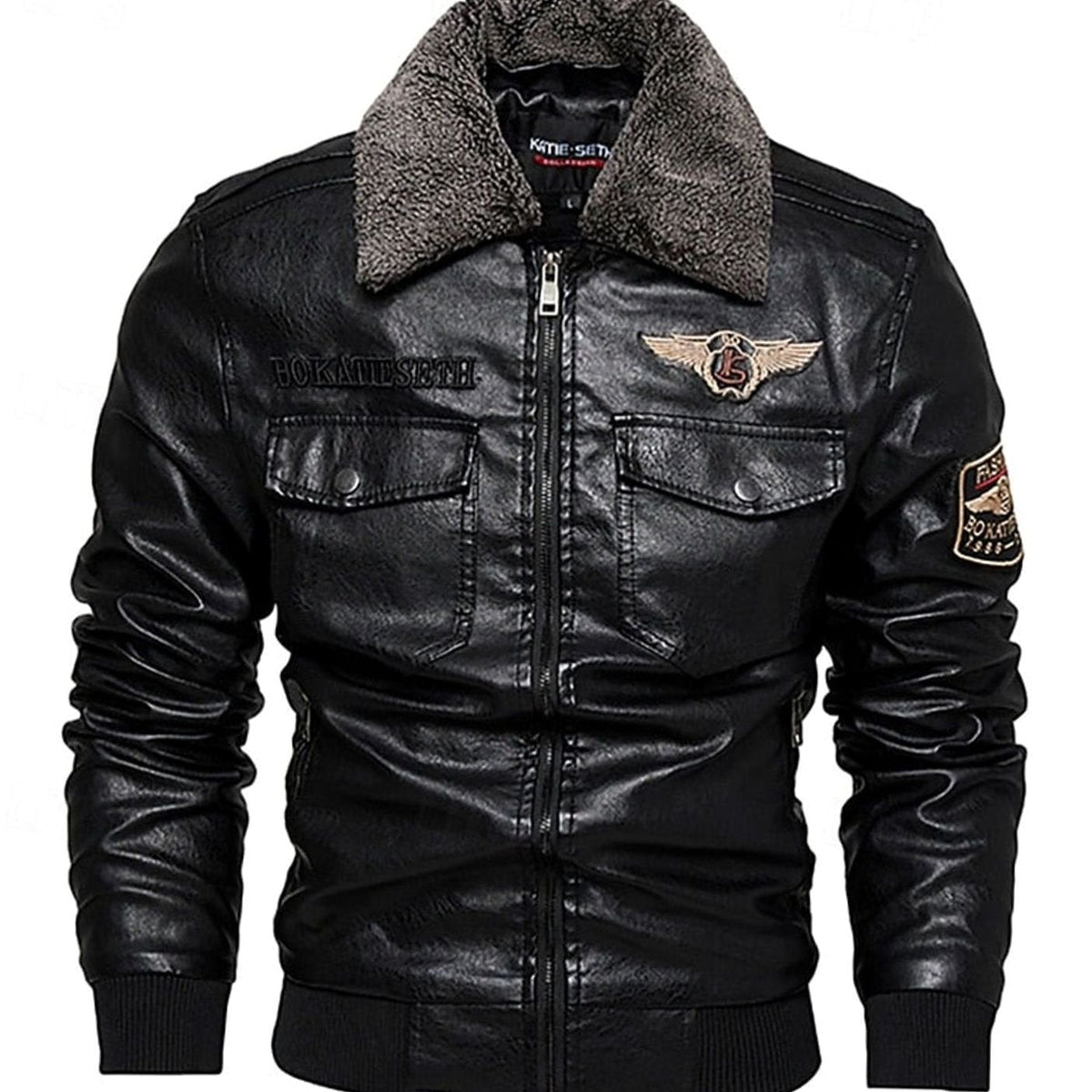 Owen | Men's Faux Leather Aviator Bomber Jacket Sherpa Collar