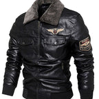 Owen | Men's Faux Leather Aviator Bomber Jacket Sherpa Collar