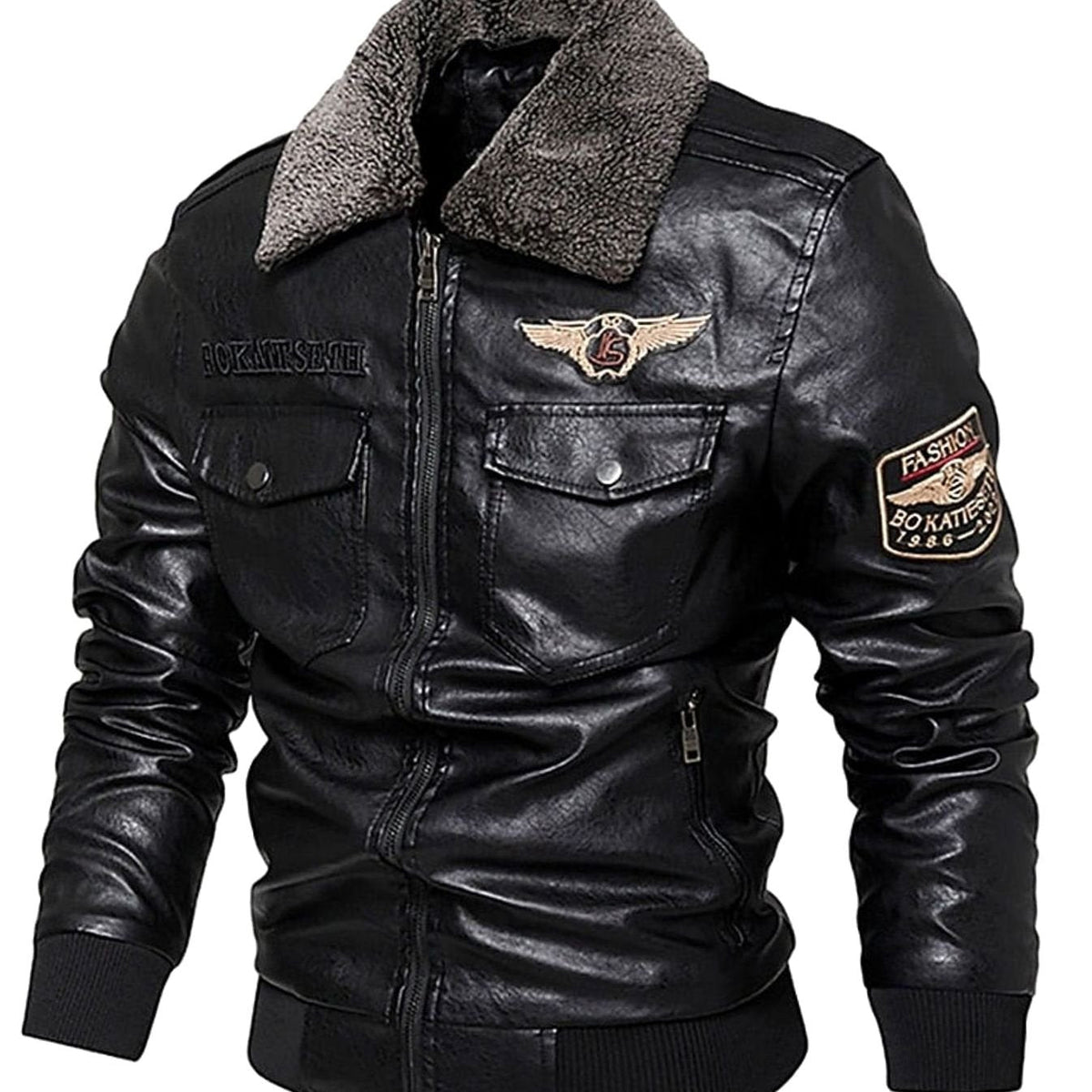 Owen | Men's Faux Leather Aviator Bomber Jacket Sherpa Collar