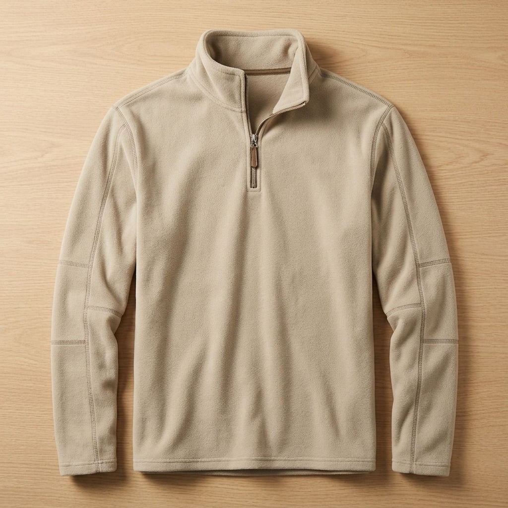 Owen | Men's Fleece Quarter-Zip Stand-Collar Pullover Sweater, Khaki
