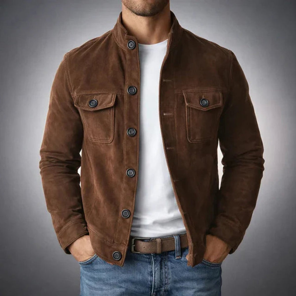 Henry | Men's Italian Suede Button-Front Stand-Collar Jacket