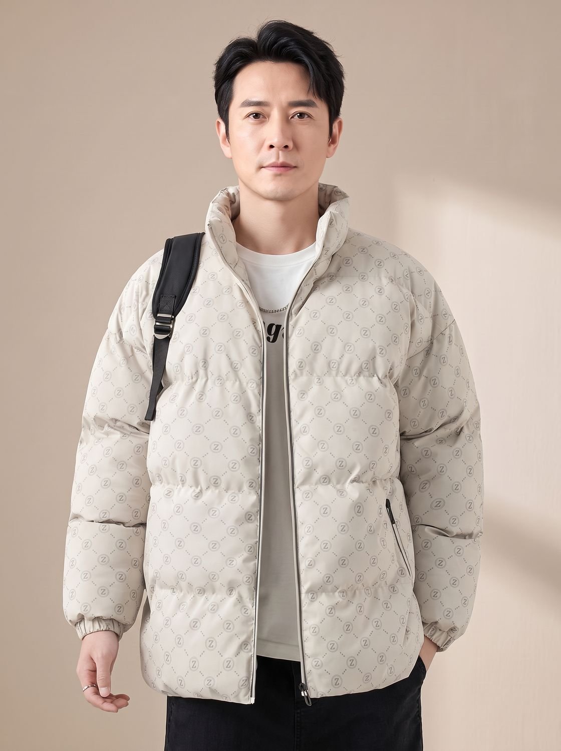 Owen | Men's Logo-Print Stand-Collar Zip-Up Puffer Jacket