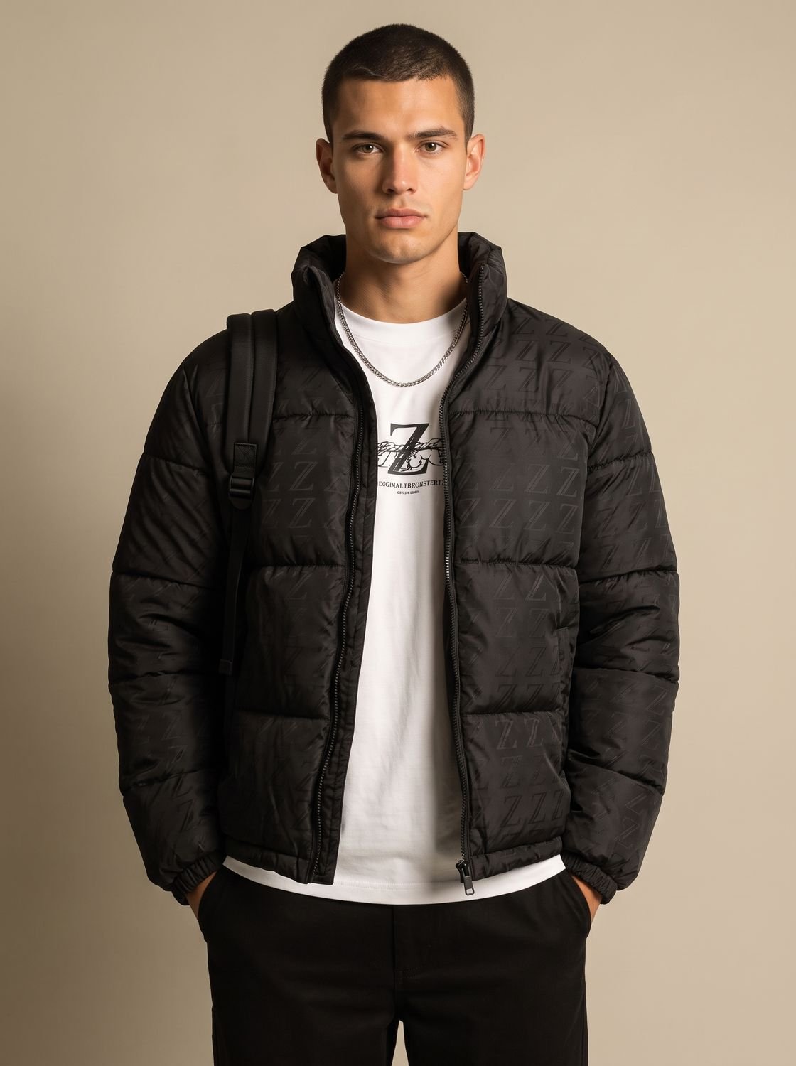 Owen | Men's Logo-Print Stand-Collar Zip-Up Puffer Jacket