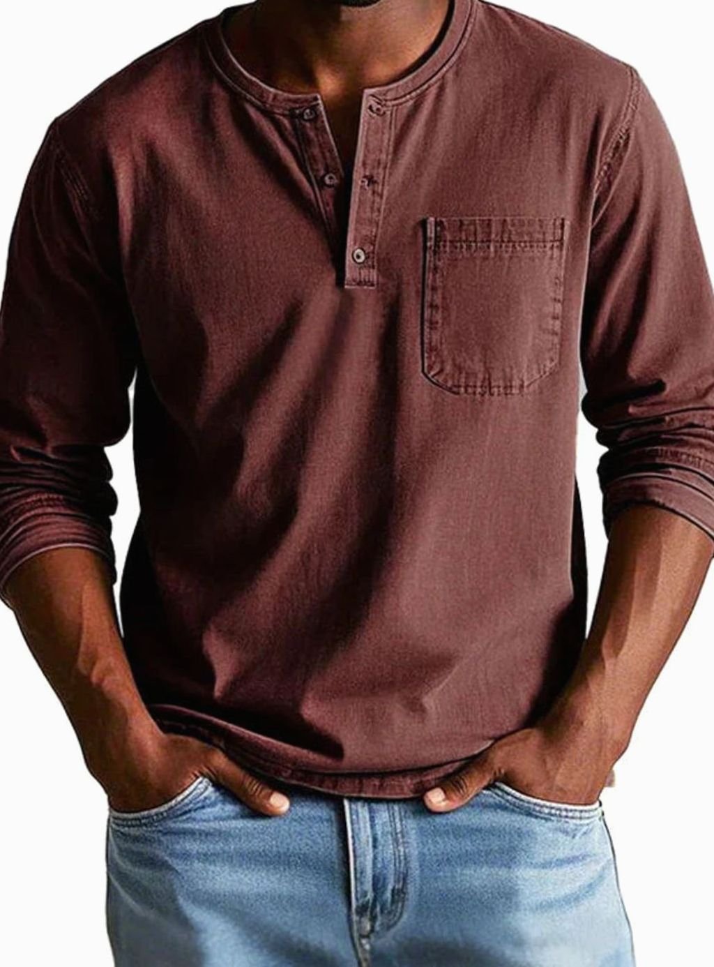Owen | Men's Long Sleeve Chest-Pocket Henley Shirt