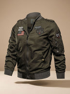 Caleb | Men's Military-Patch Zip-Up Bomber Jacket