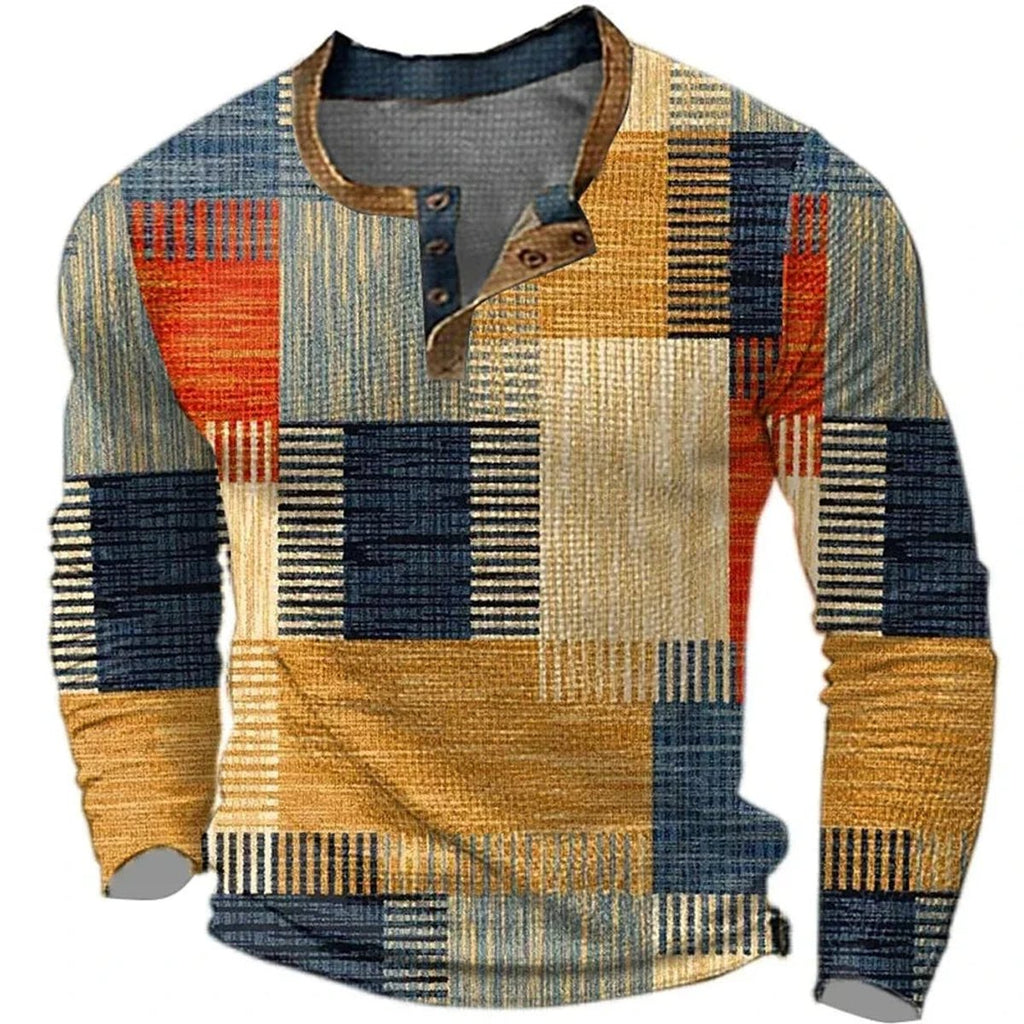 Daniel | Men's Patchwork Plaid Henley Long-Sleeve Shirt